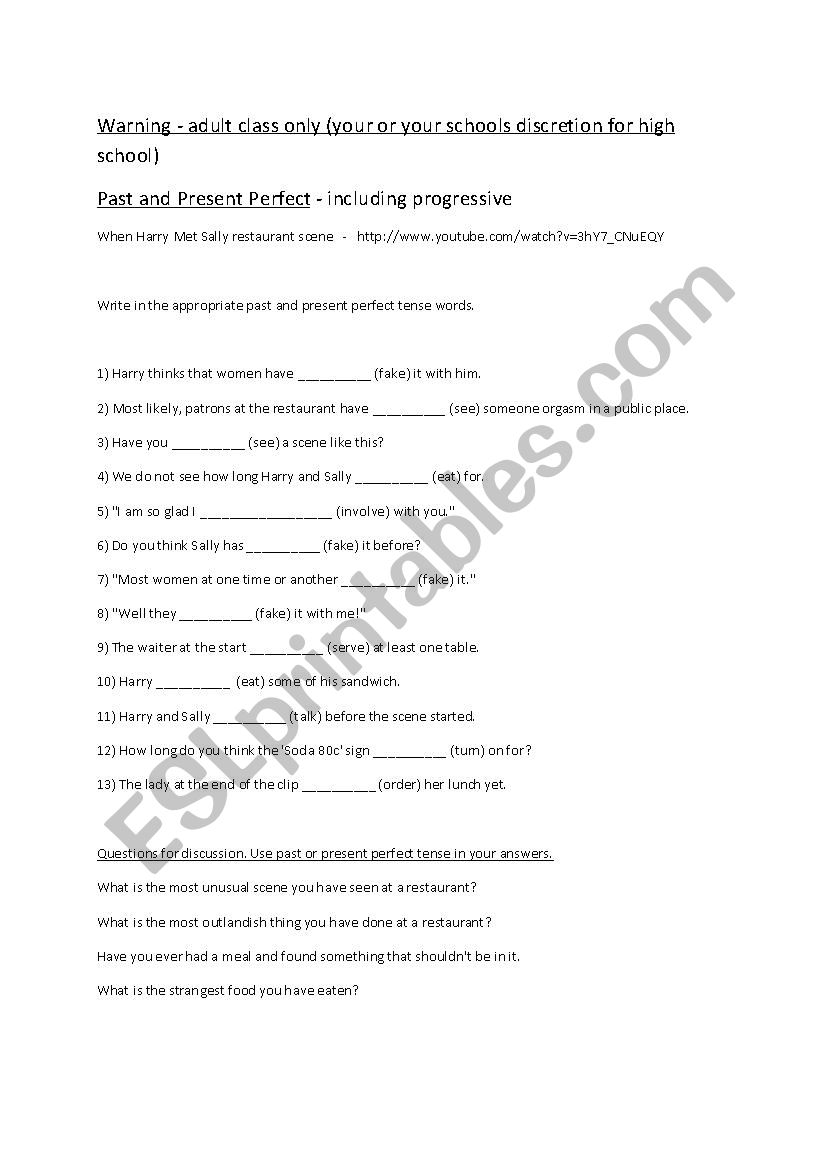 Past and Present Perfect worksheet