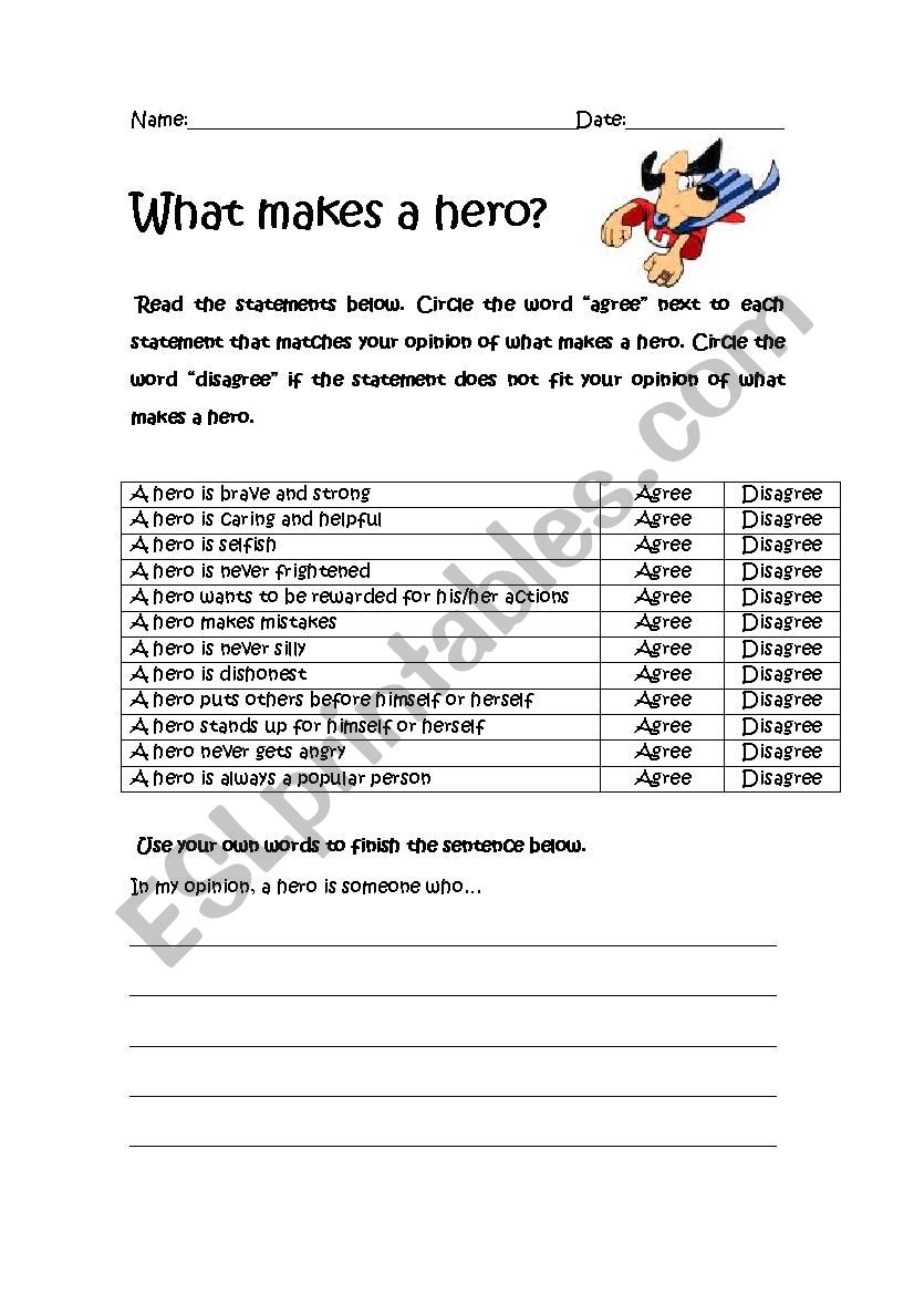 What Makes A Hero ESL Worksheet By NUPE