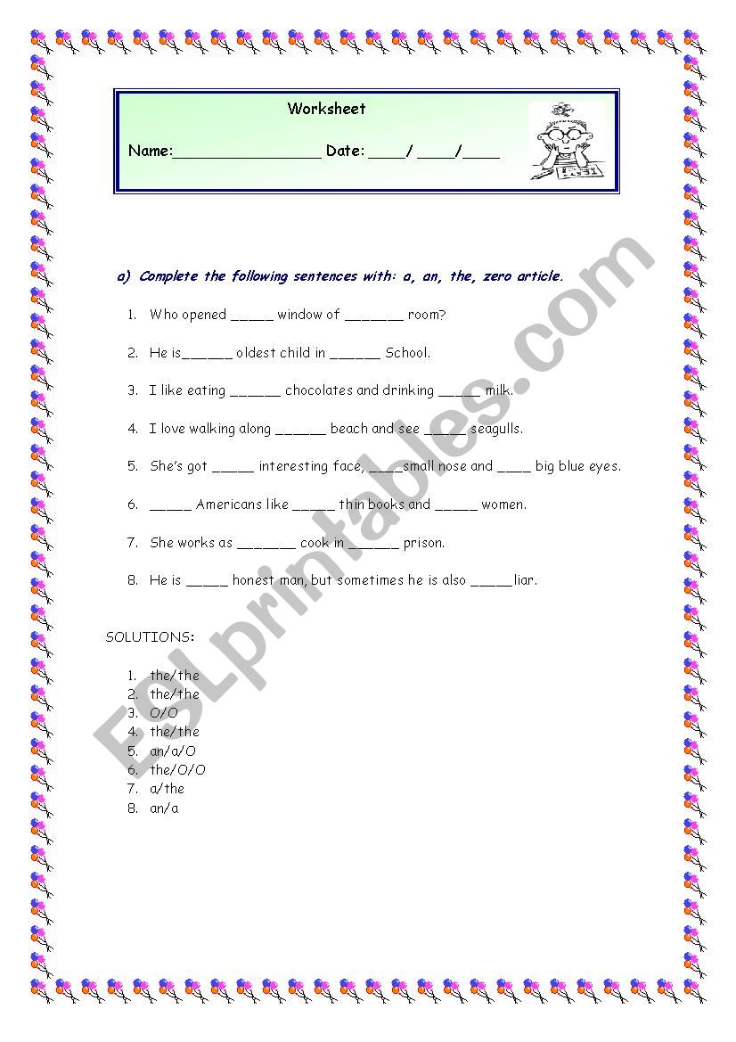 The article worksheet