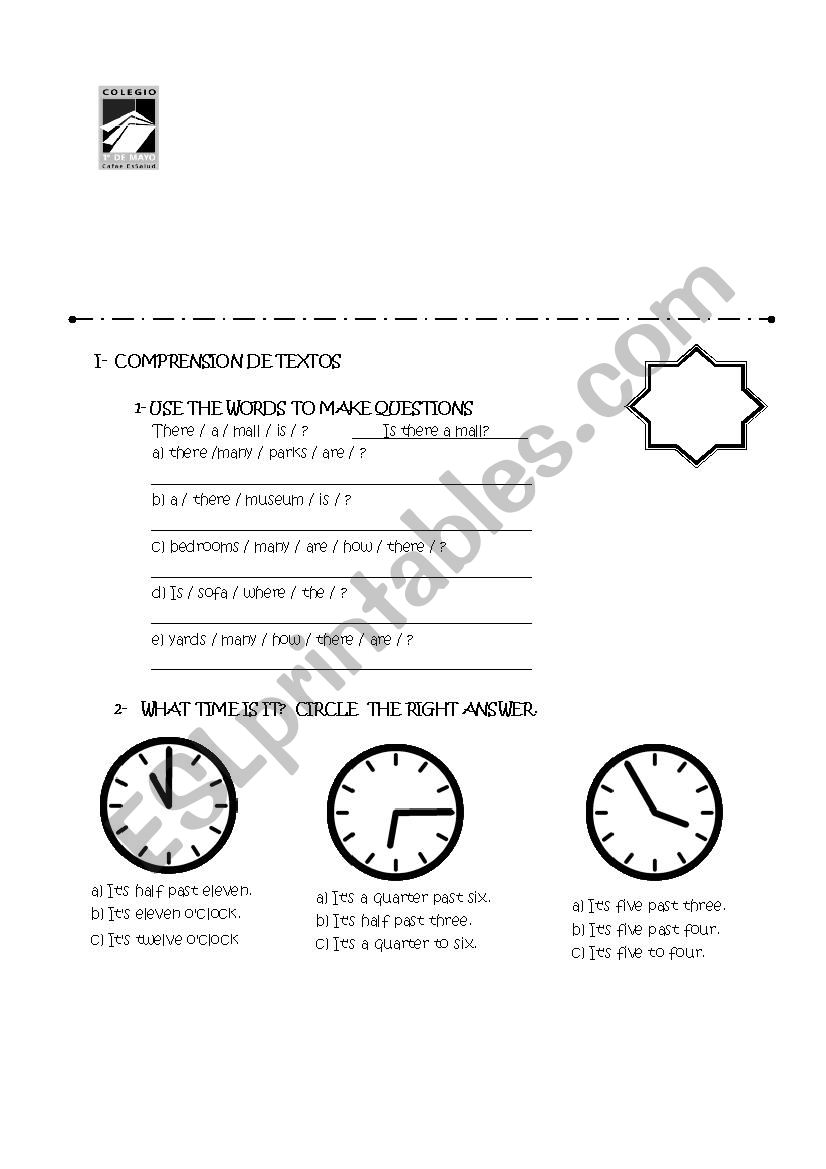 Exam worksheet