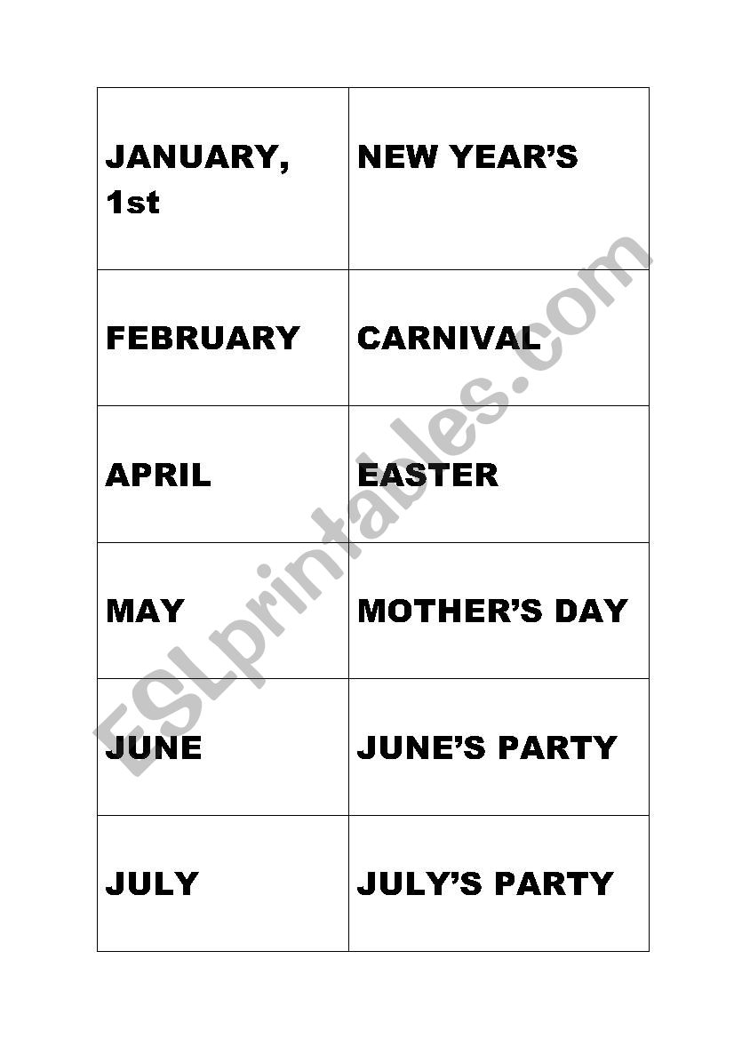 Holliday match game worksheet