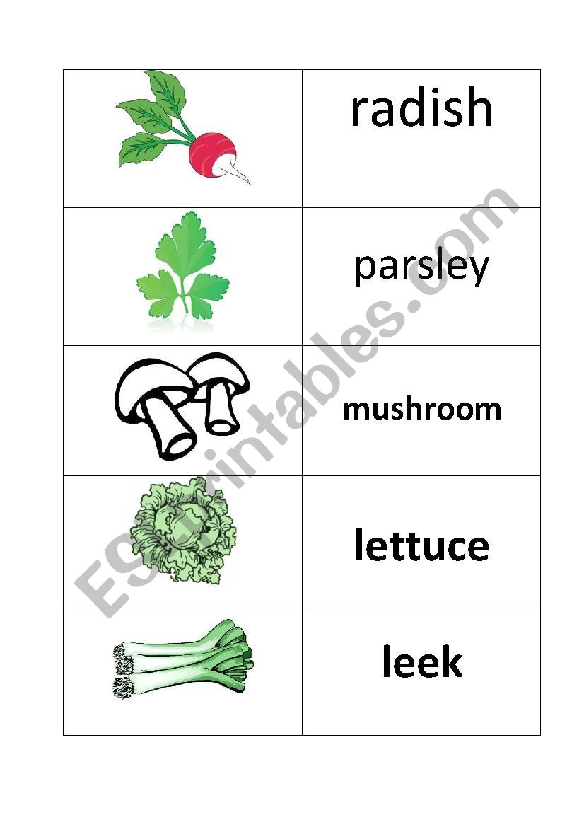 vegetables memory worksheet