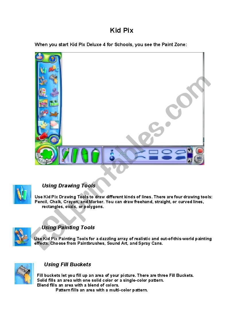 The Kid Pix Paint Zone worksheet