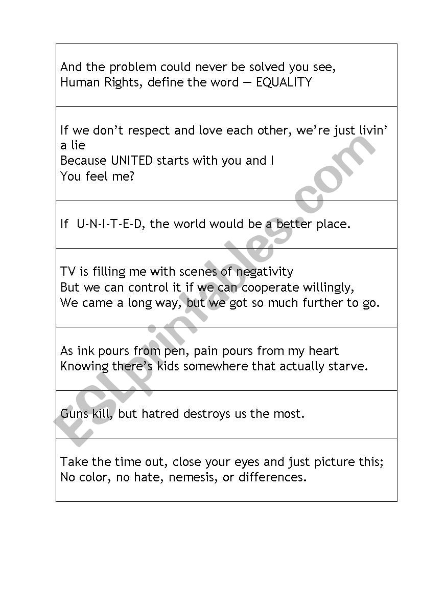 U.N.I.T.E.D. worksheet