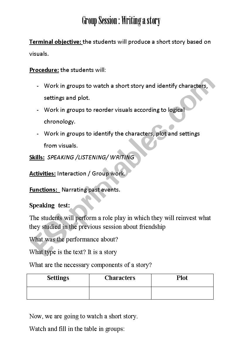 Story group session worksheet