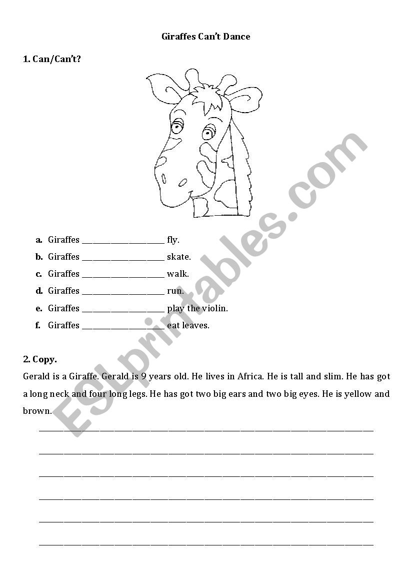 Giraffes canÂ´t dance - ESL worksheet by sisse