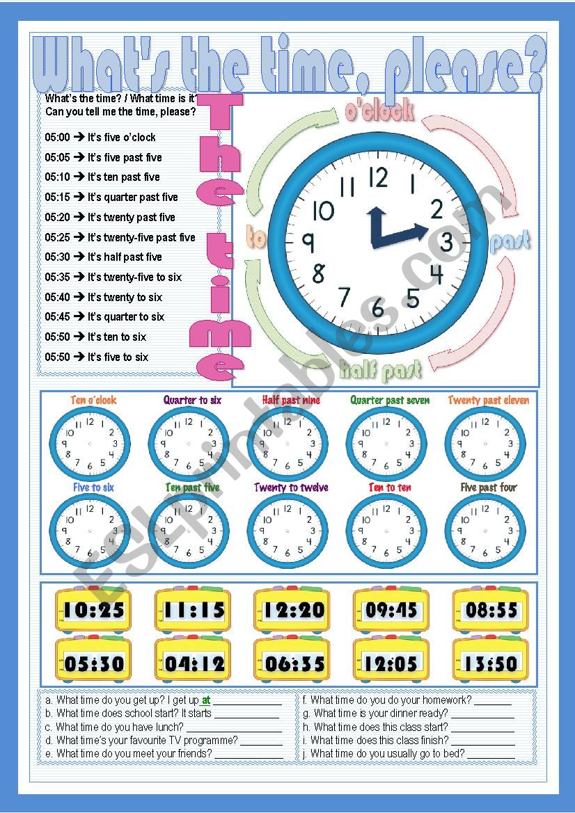 What´s the time, please? - ESL worksheet by Nuria08