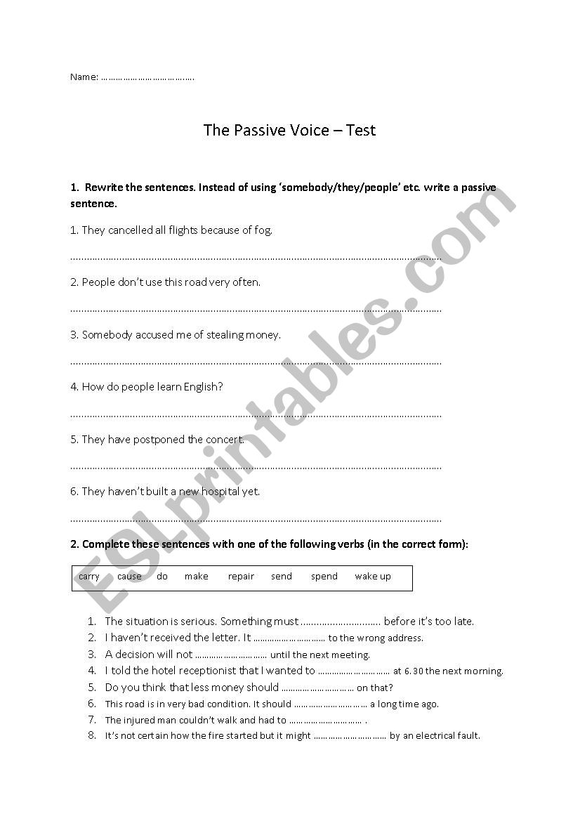 Passive Voice Test worksheet