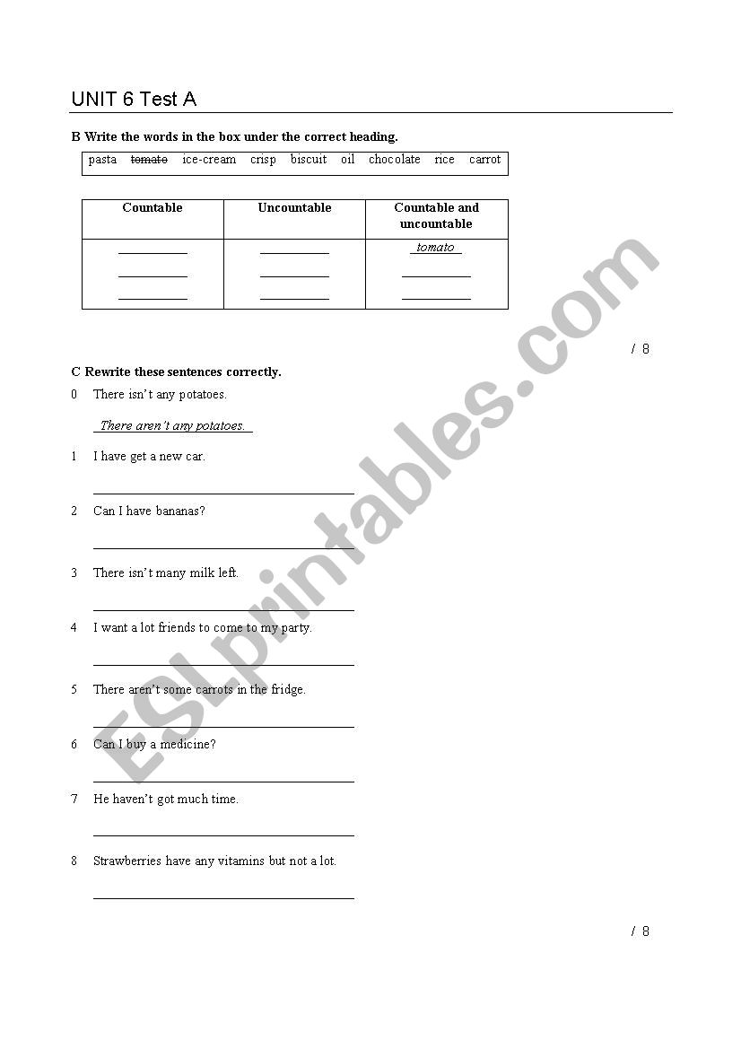 Countables and Uncountables worksheet