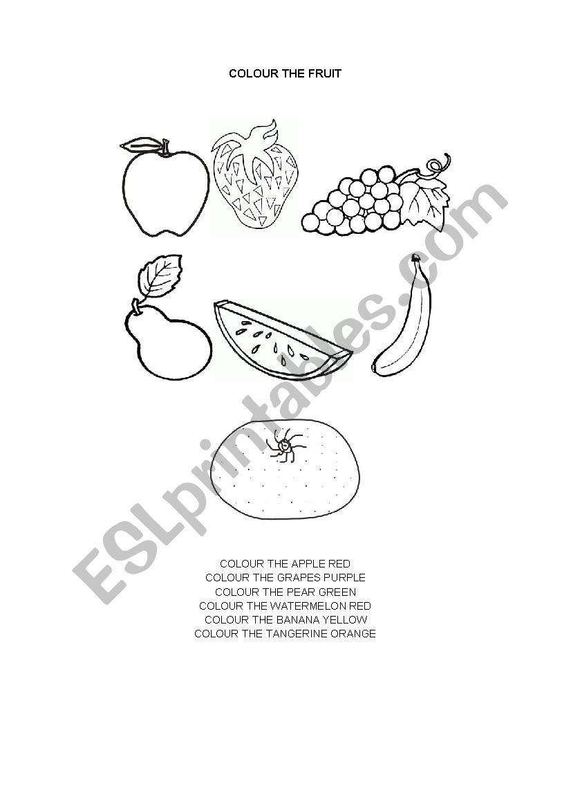 COLOUR THE FRUITS worksheet