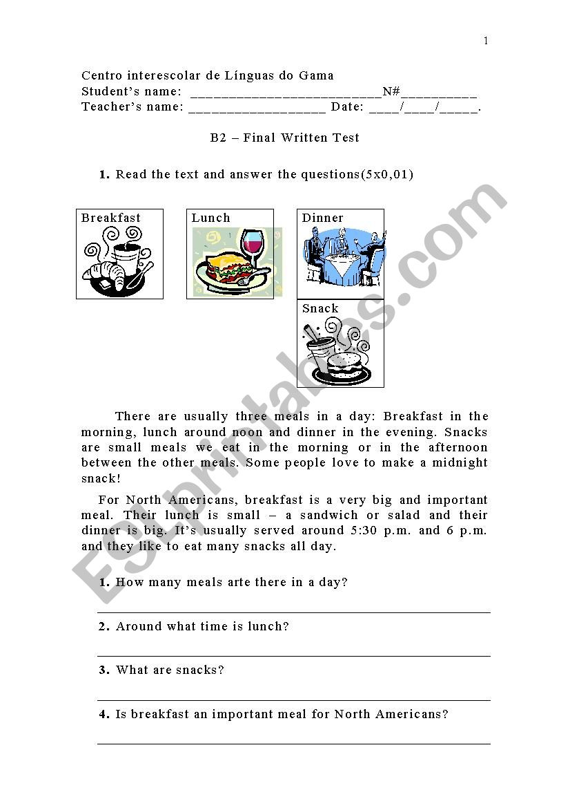 English test worksheet