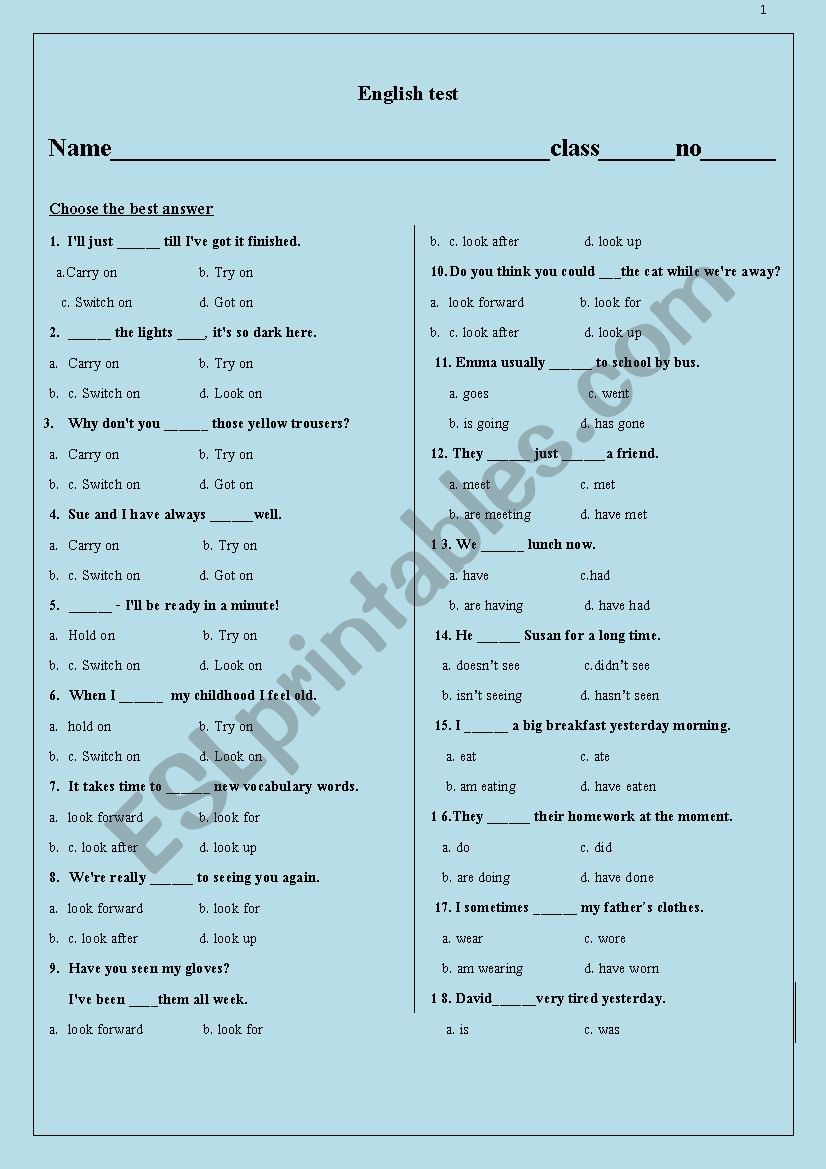 English test worksheet