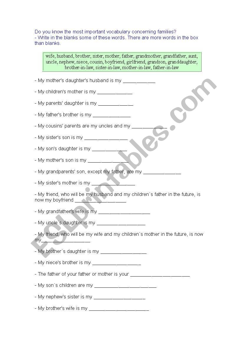 the family worksheet