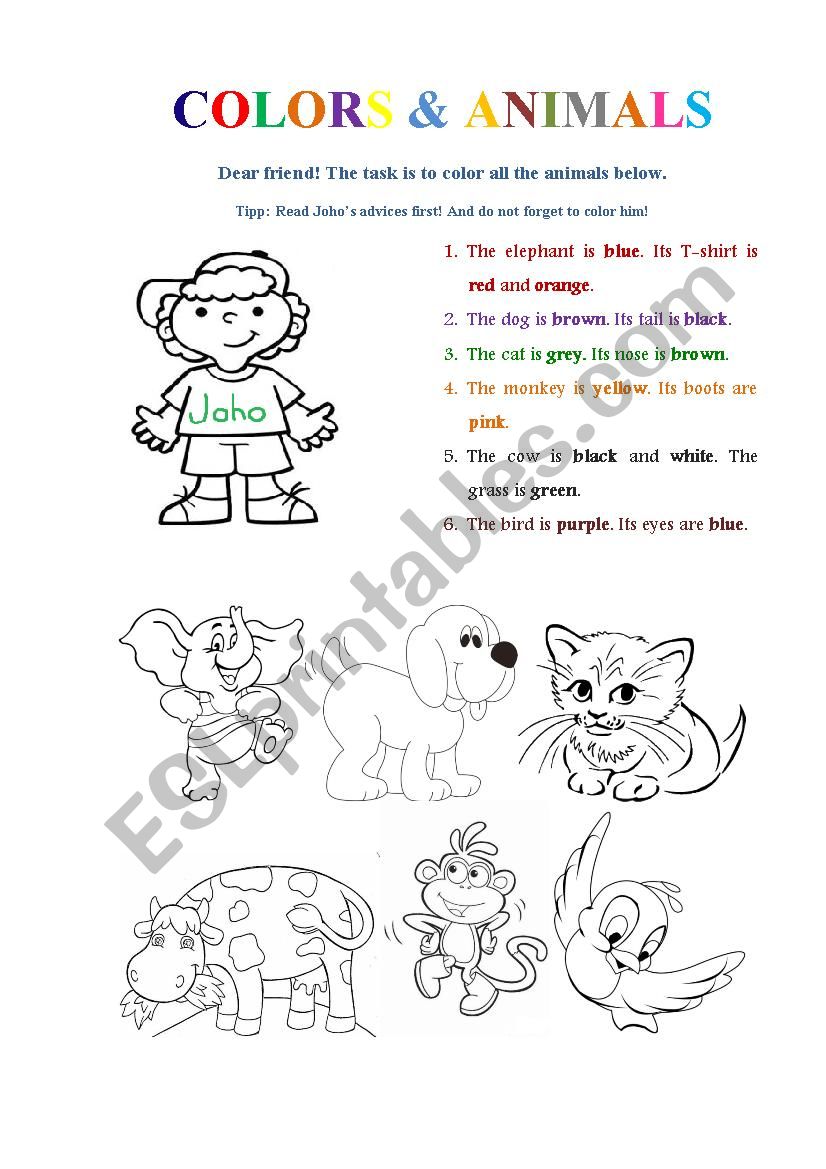 Colors and animals worksheet