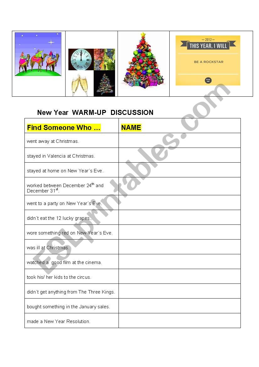 NEW YEAR WARM-UP worksheet