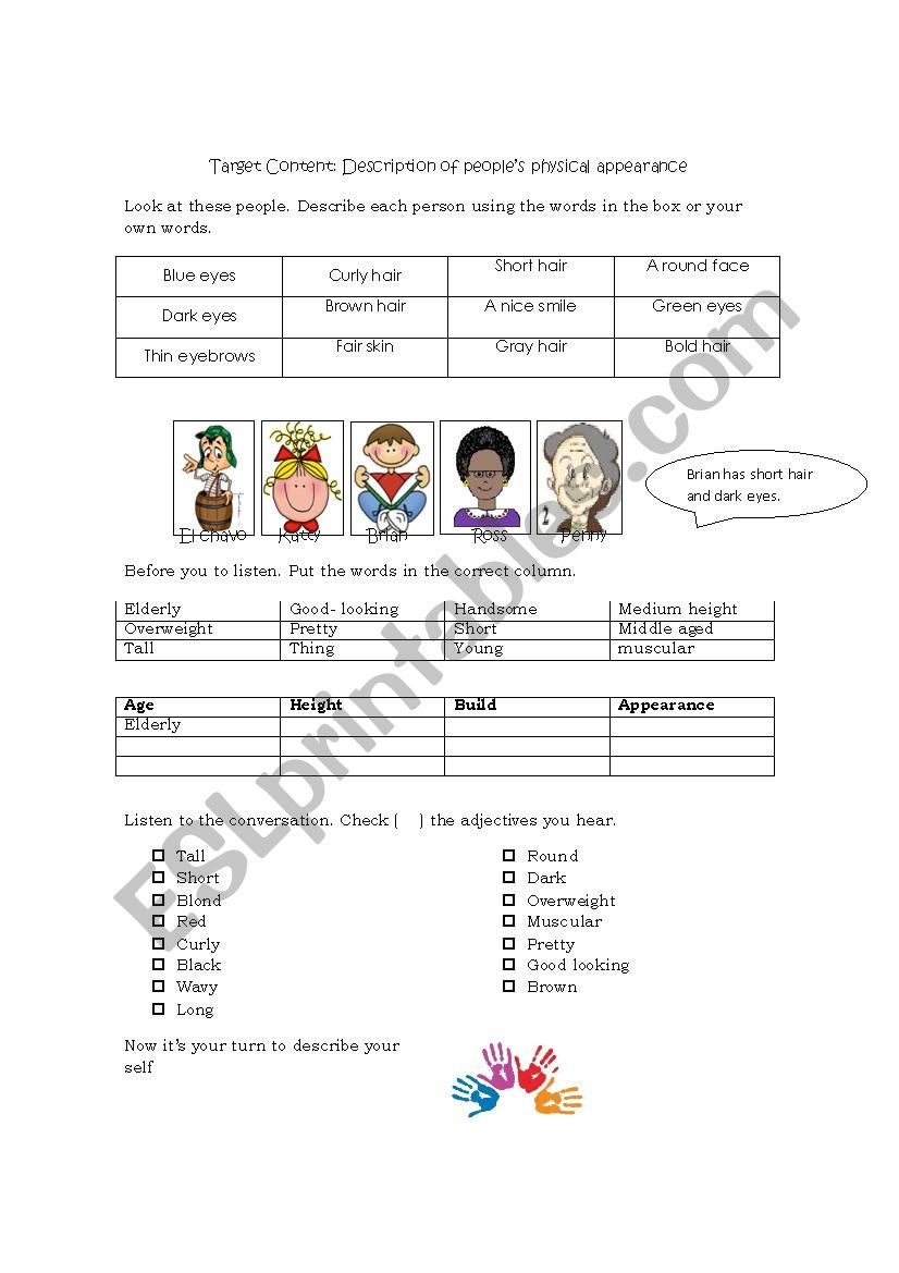 Vocabulary Peoples physical appearance