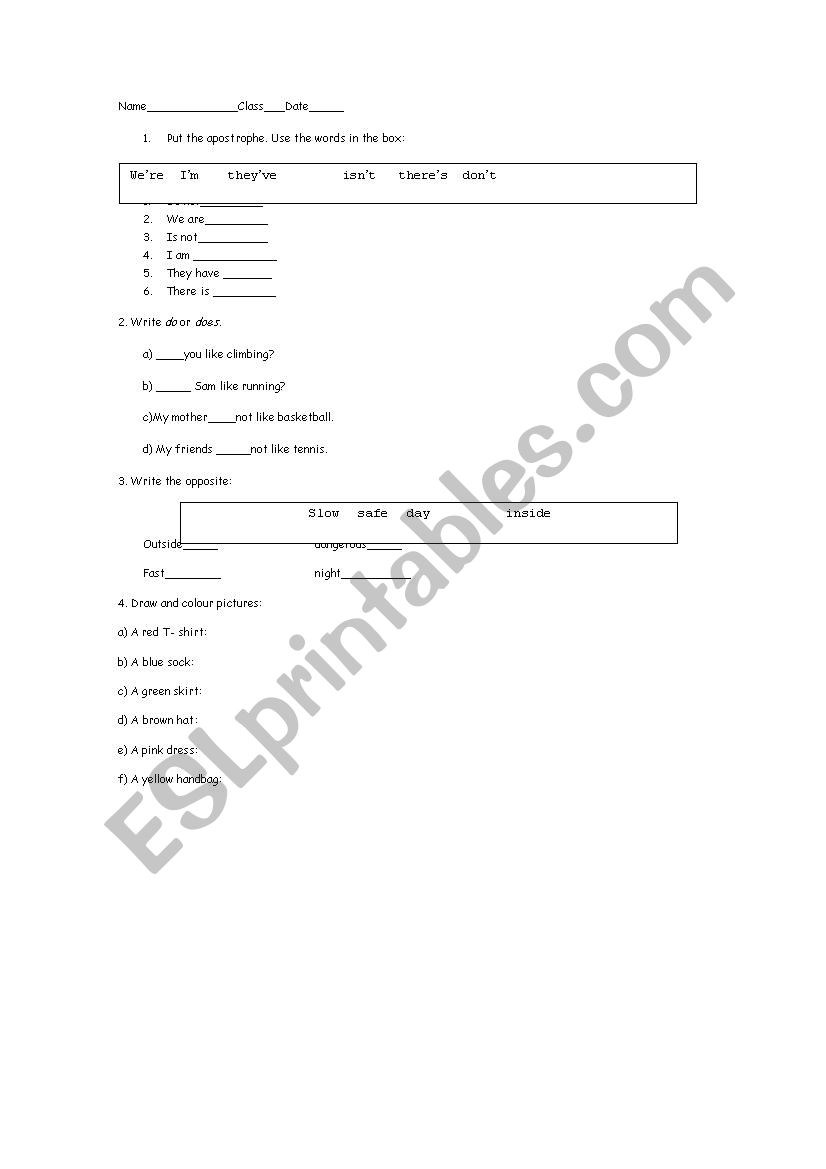 Review activities worksheet