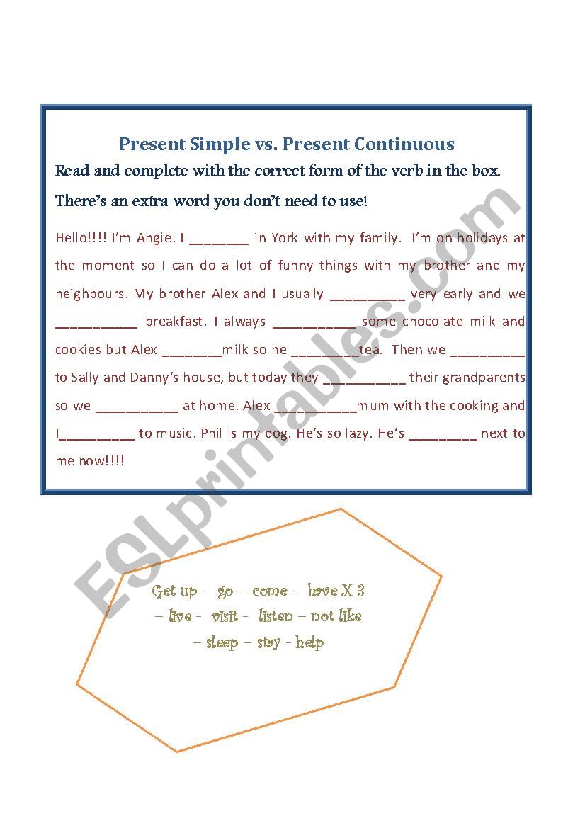 Present Simple and Continuous worksheet