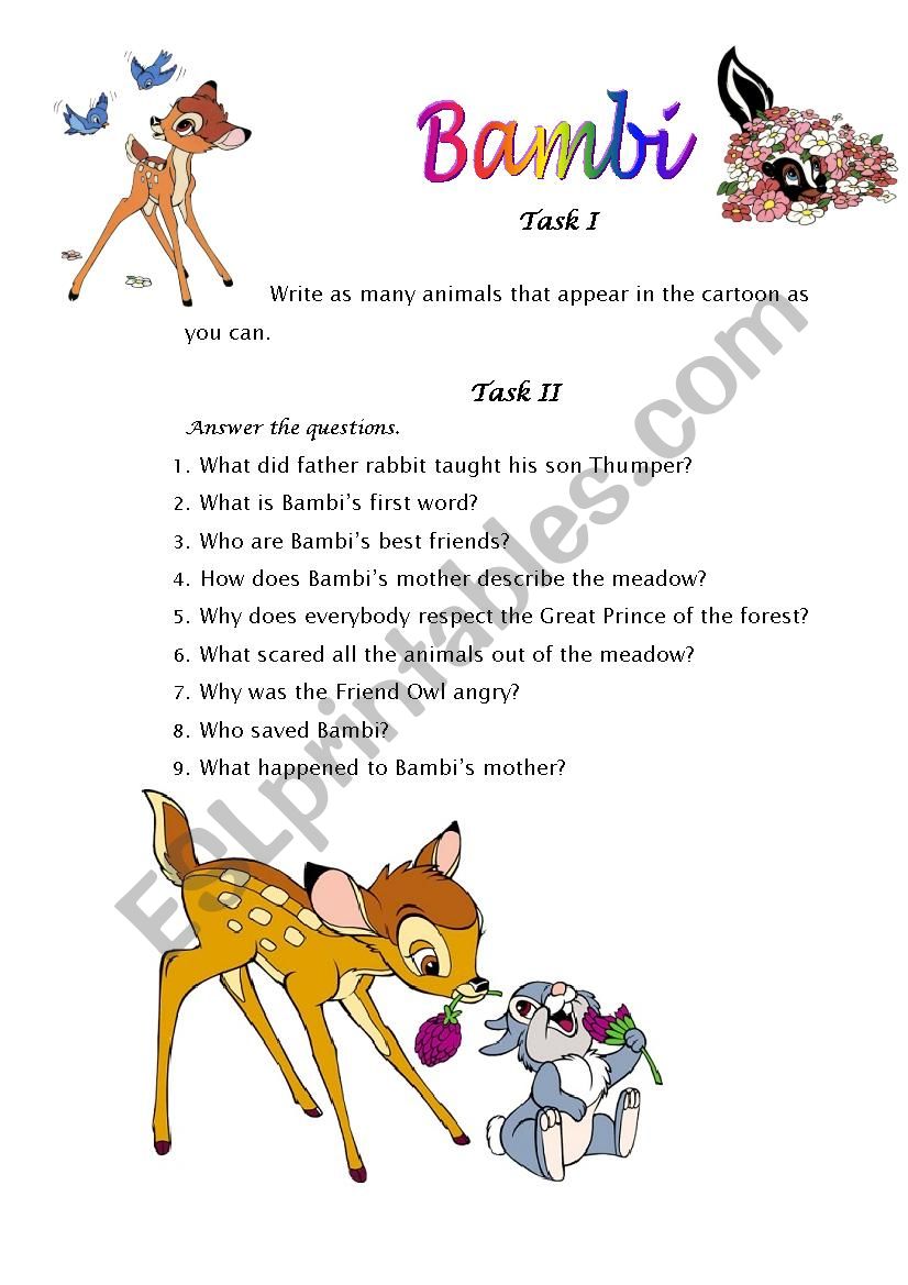 Bambi. Movie activity. worksheet