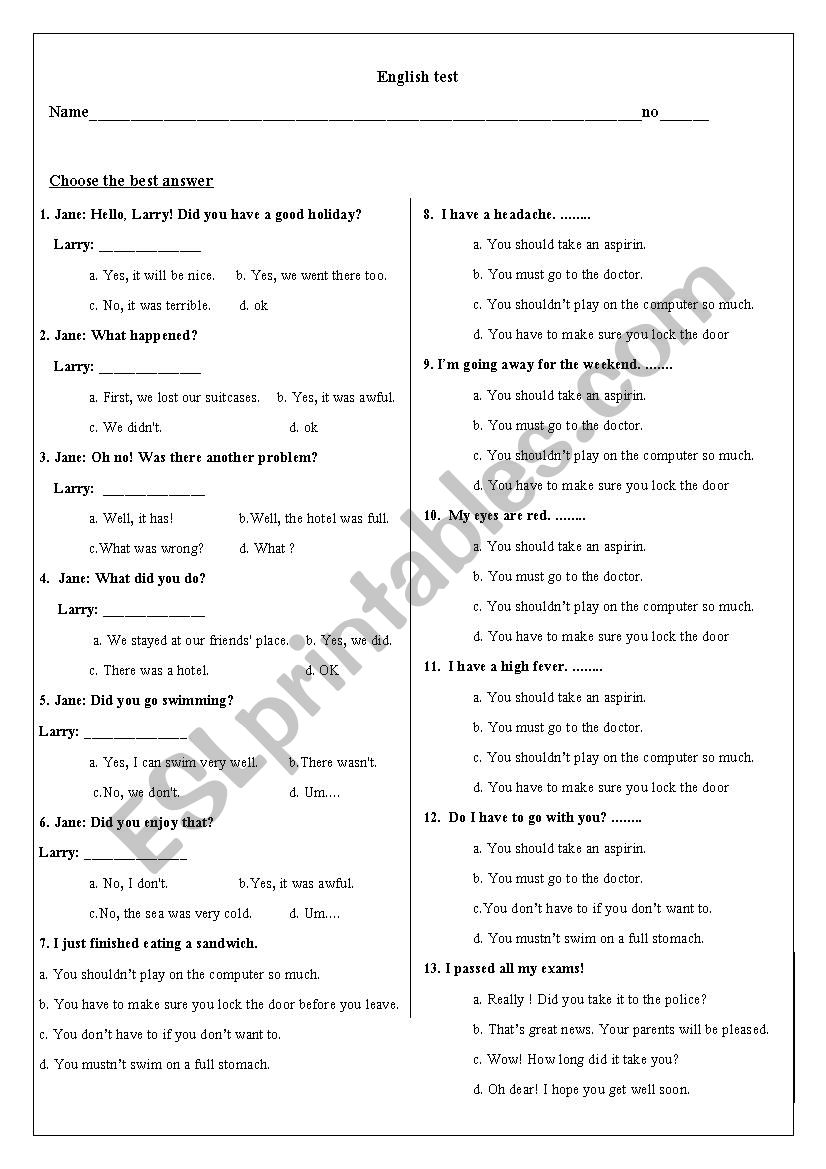 English test3 worksheet