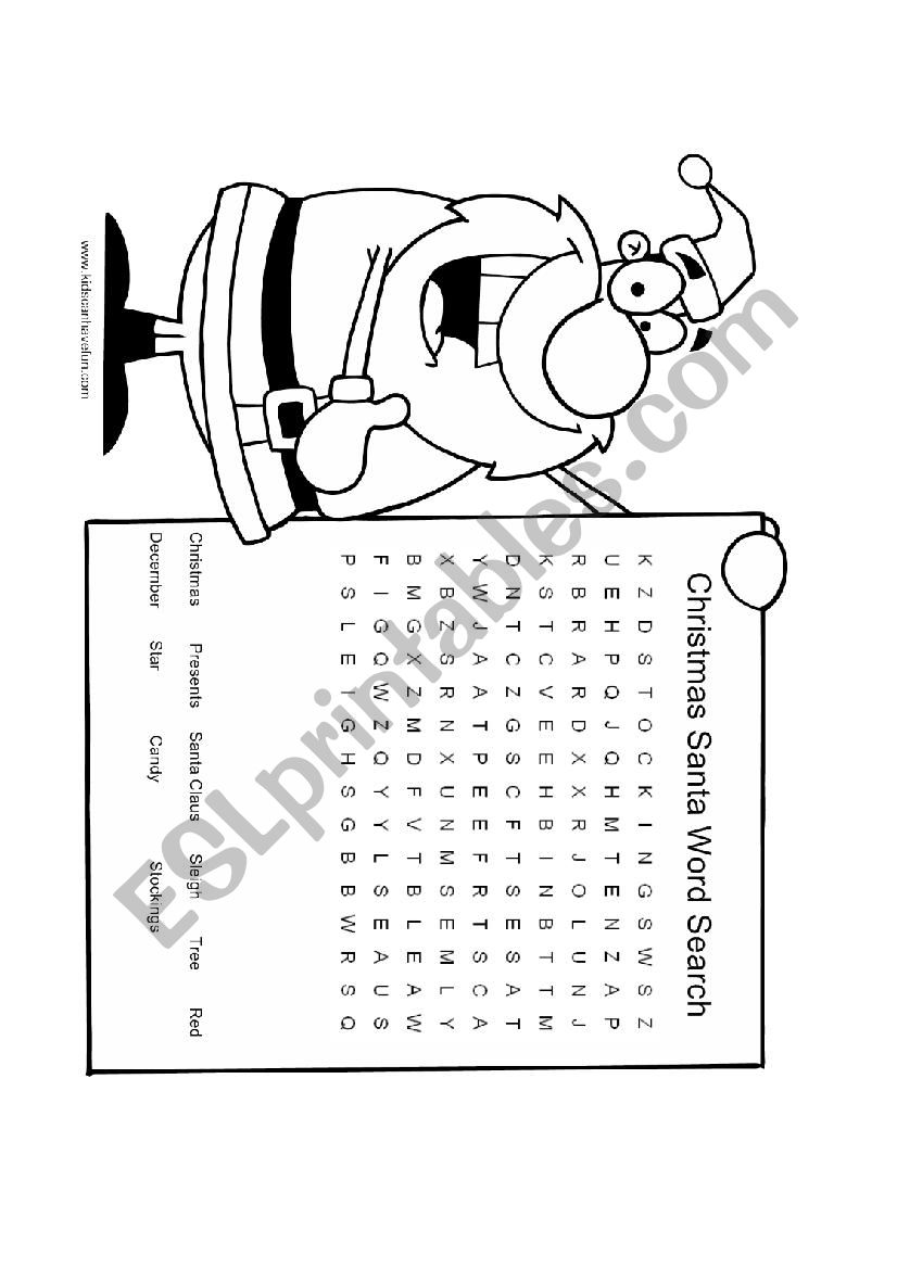 christmas wordsearch worksheet