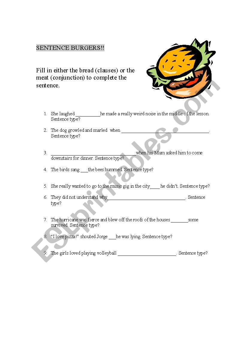 SENTENCE BURGERS; WORKING WITH CLAUSES