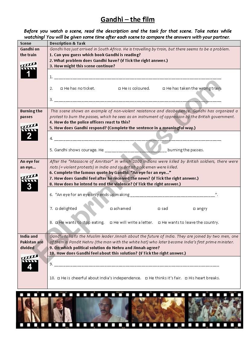 Ghandi the film worksheet