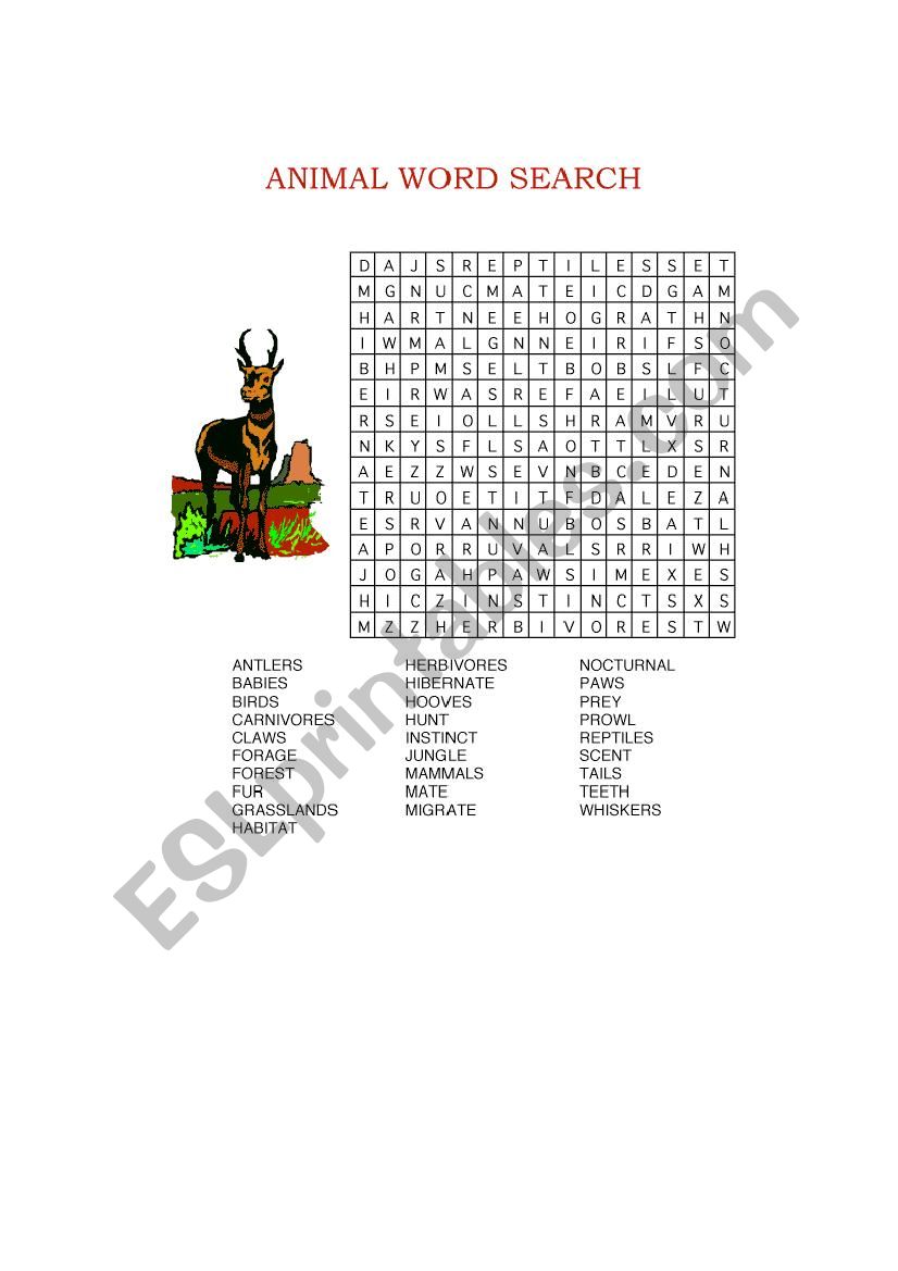 Word Puzzle Animals worksheet