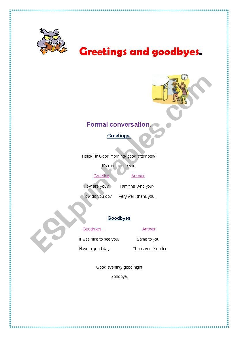 Greetings and goodbyes worksheet