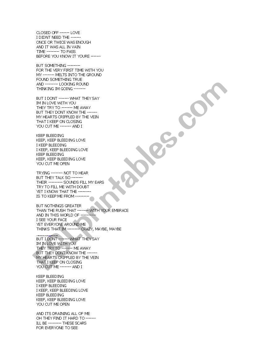 song worksheet