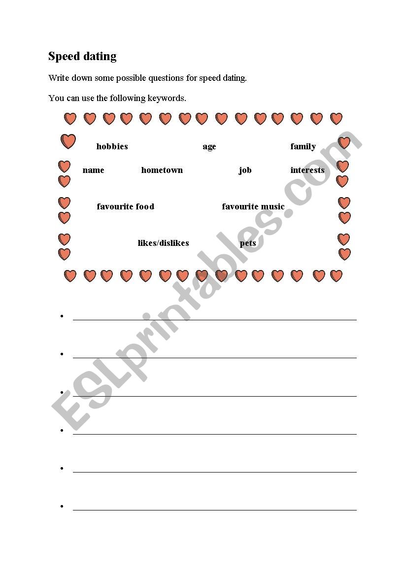 questions speed dating worksheet