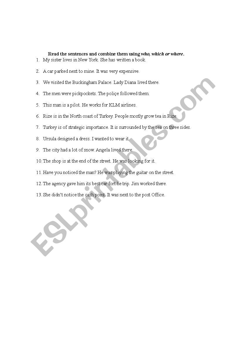 relative clauses worksheet