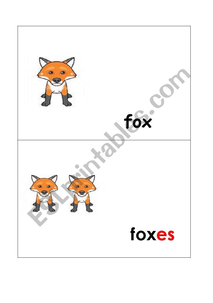 plurals fox-foxes worksheet