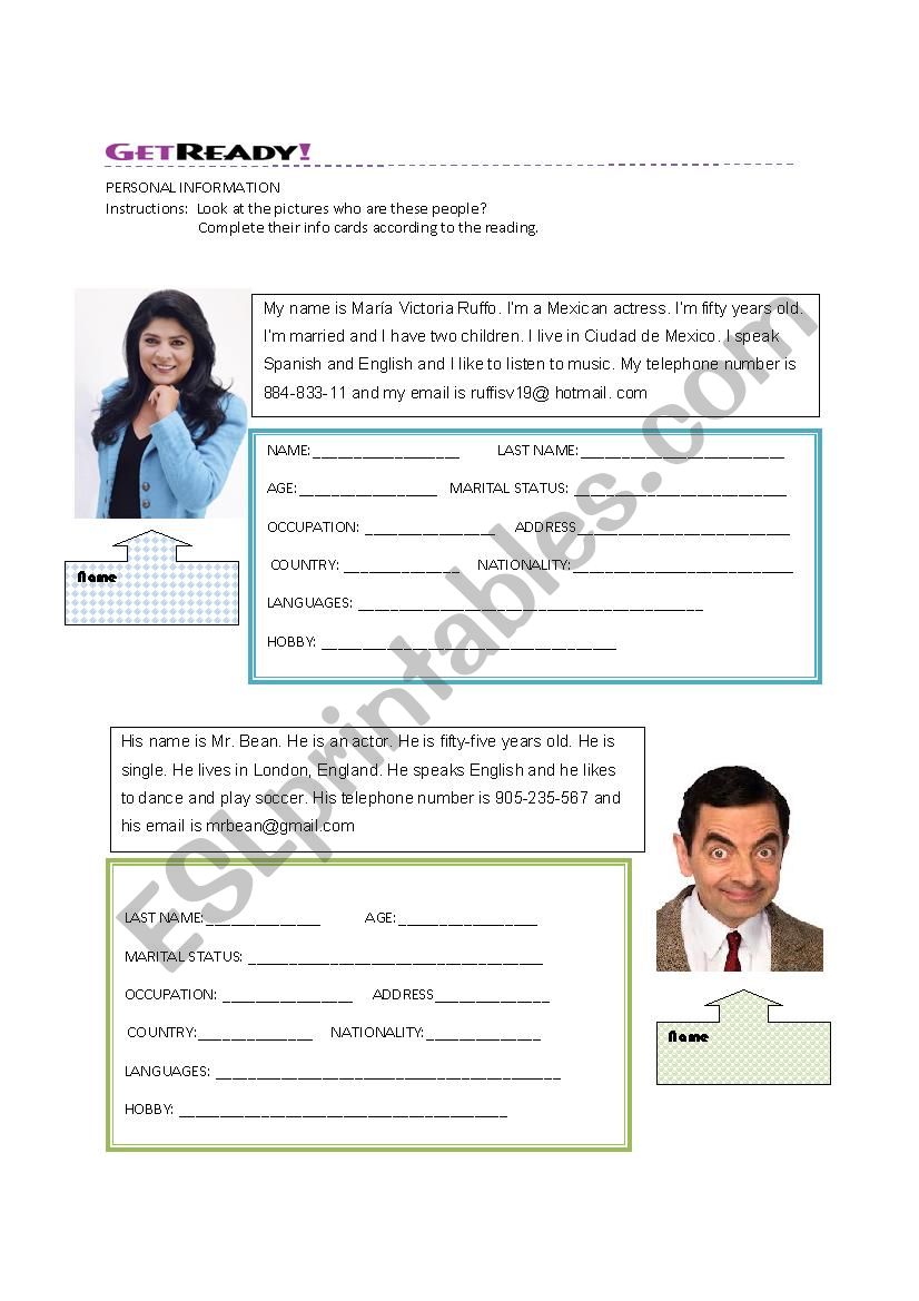 Personal info card - ESL worksheet by magaly_108