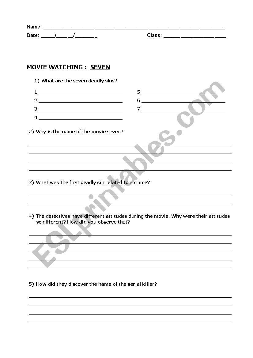 Movie: Seven worksheet