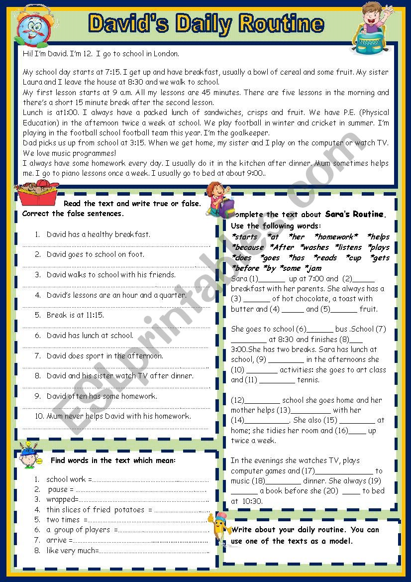 David´s Daily Routine - ESL worksheet by anaisabel001