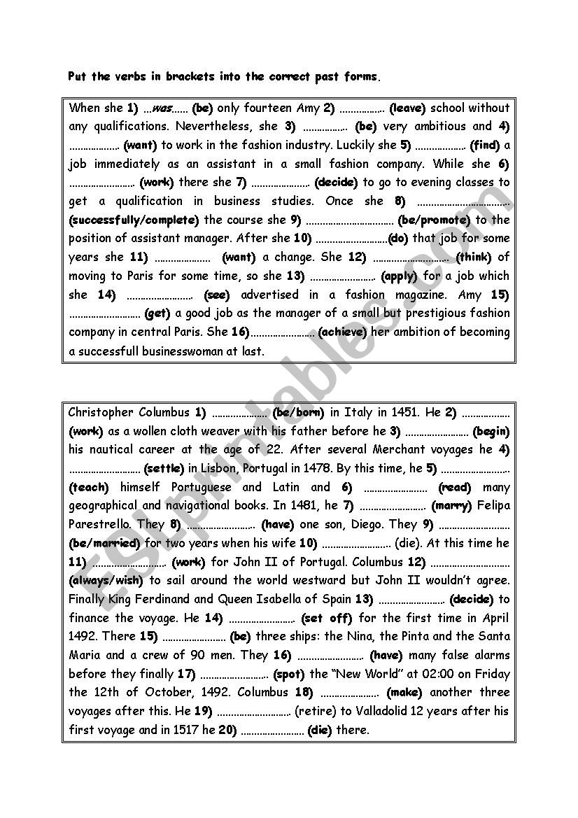 past forms worksheet