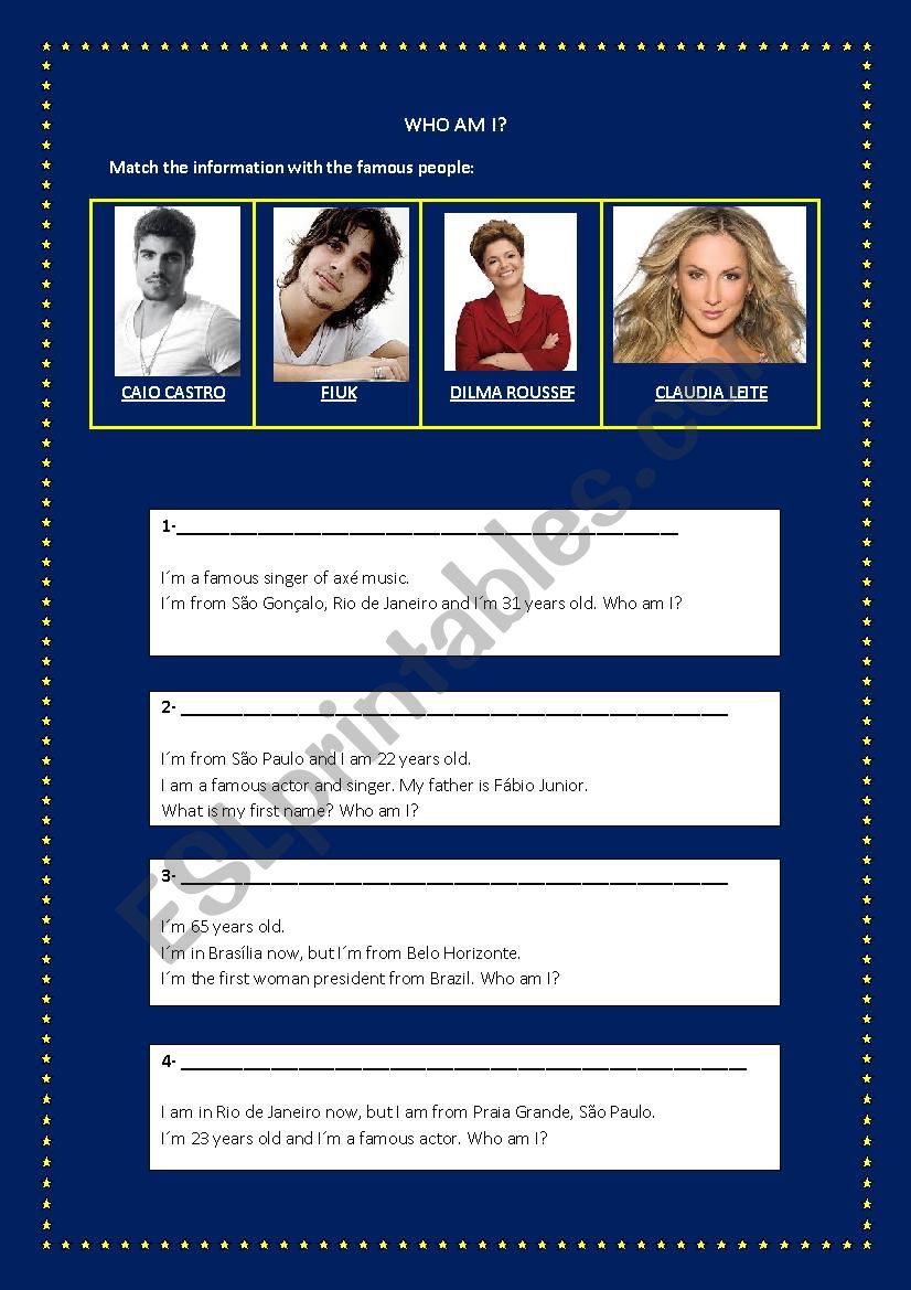 WHO AM I? worksheet