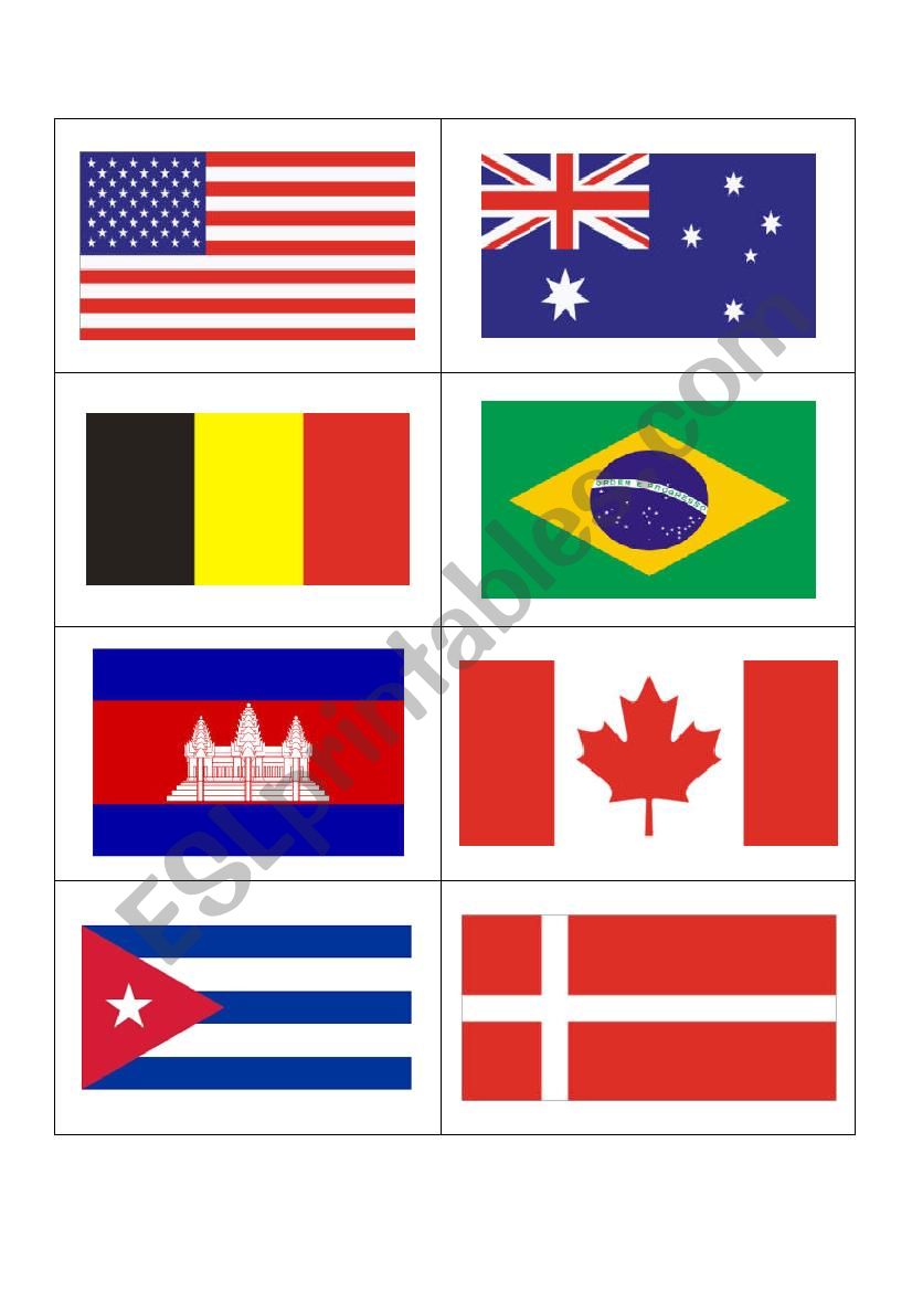 Flags of the world warm-up worksheet