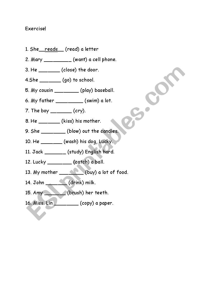 exercise of simple present worksheet