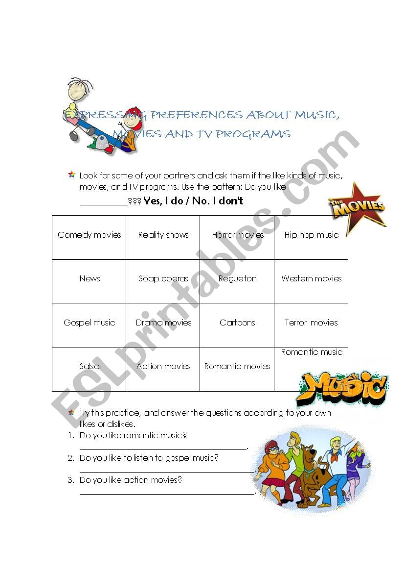 Expressing likes info gap worksheet