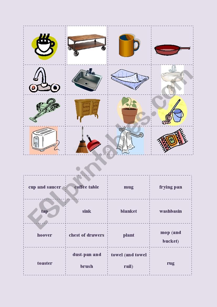 objects in a house - ESL worksheet by tserep