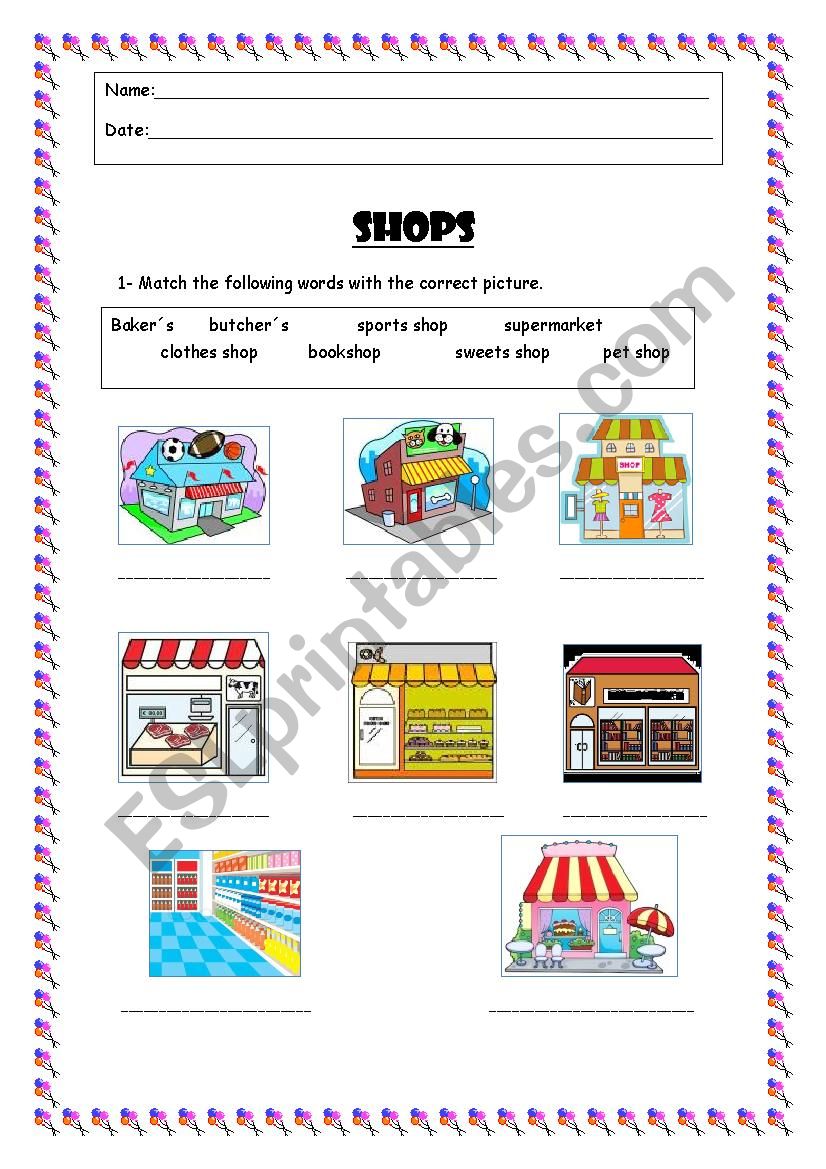  Shops worksheet