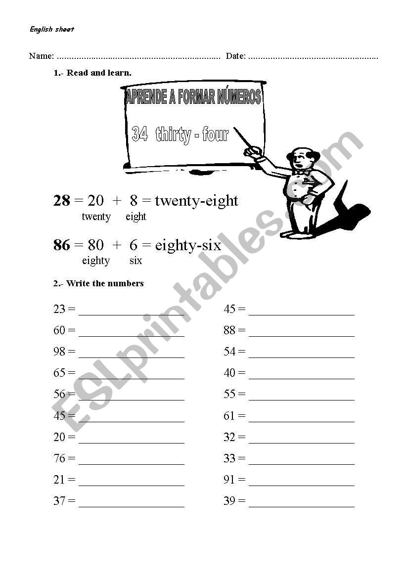 Números de 60 a 69 worksheet