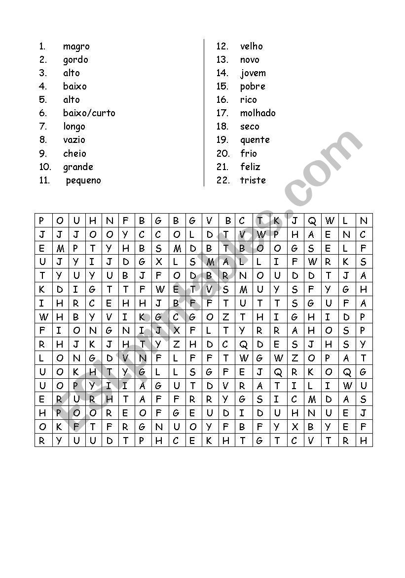 Wor search adjectives worksheet