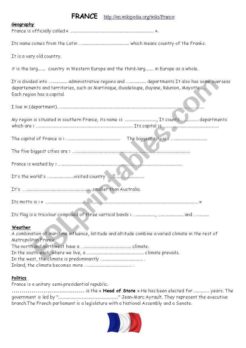 France worksheet