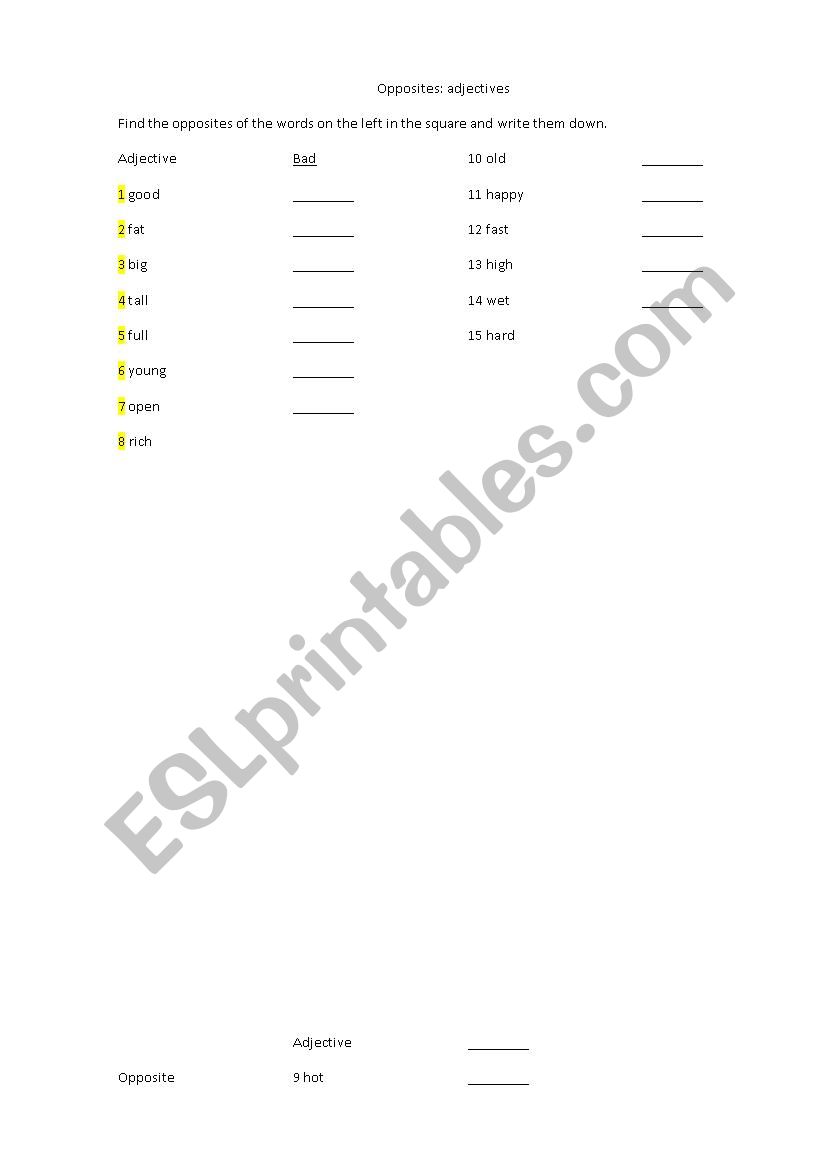 opposites of adjectives worksheet