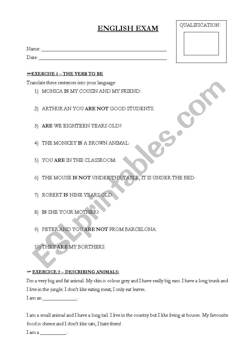 english exam worksheet