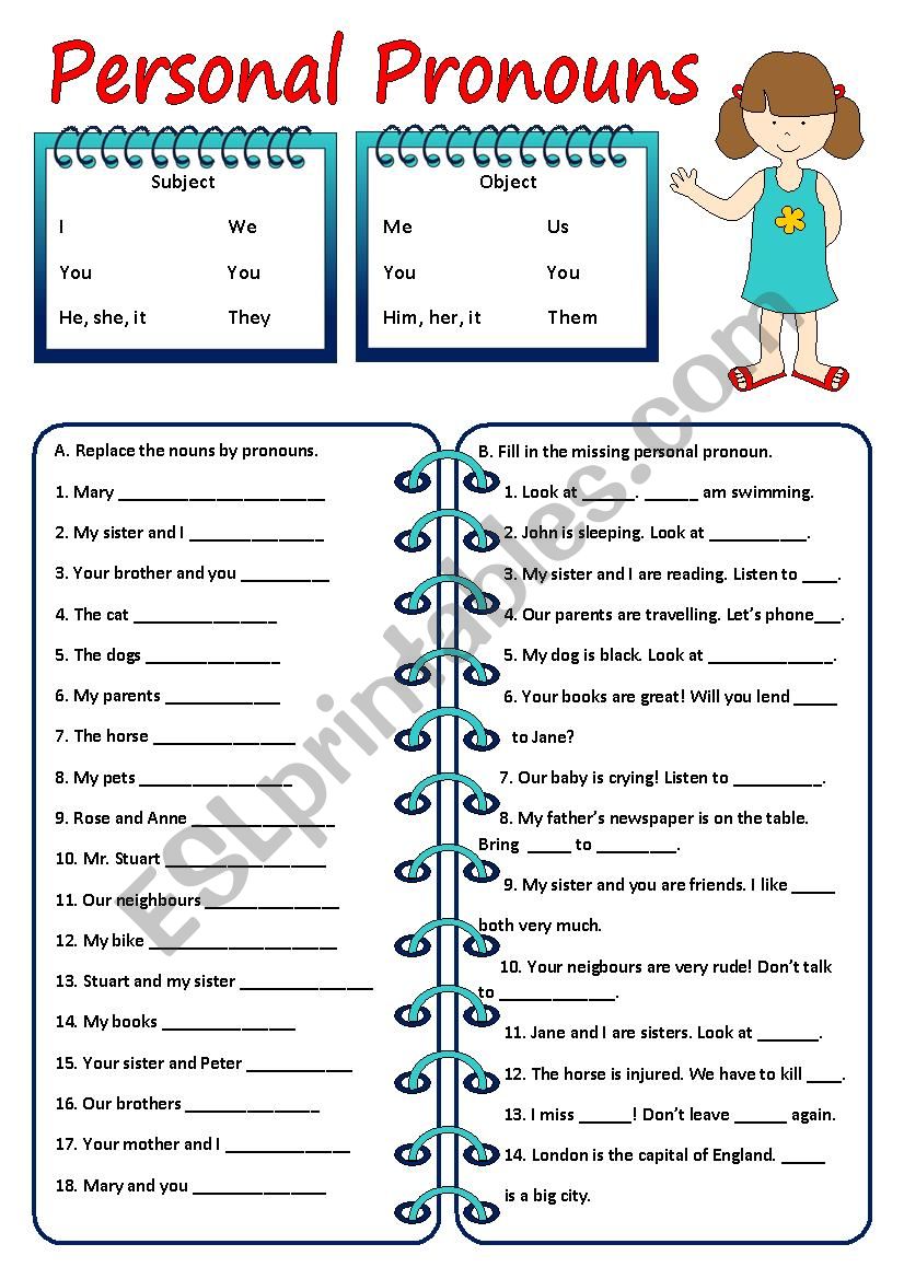 PERSONAL PRONOUNS SUBJECT OBJECT ESL Worksheet By Macomabi