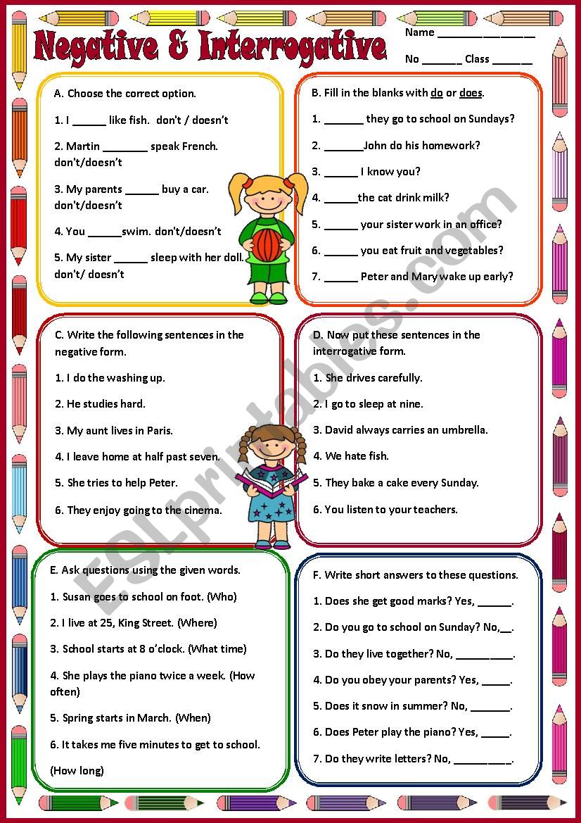 Verb To Be Negative And Interrogative Worksheet Simple Present Tense